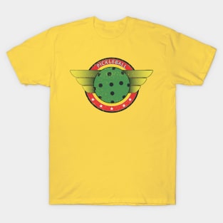 Playing Pickleball is fun. Pickle Ball Tournament Superhero, Worn Style, Retro Design T-Shirt